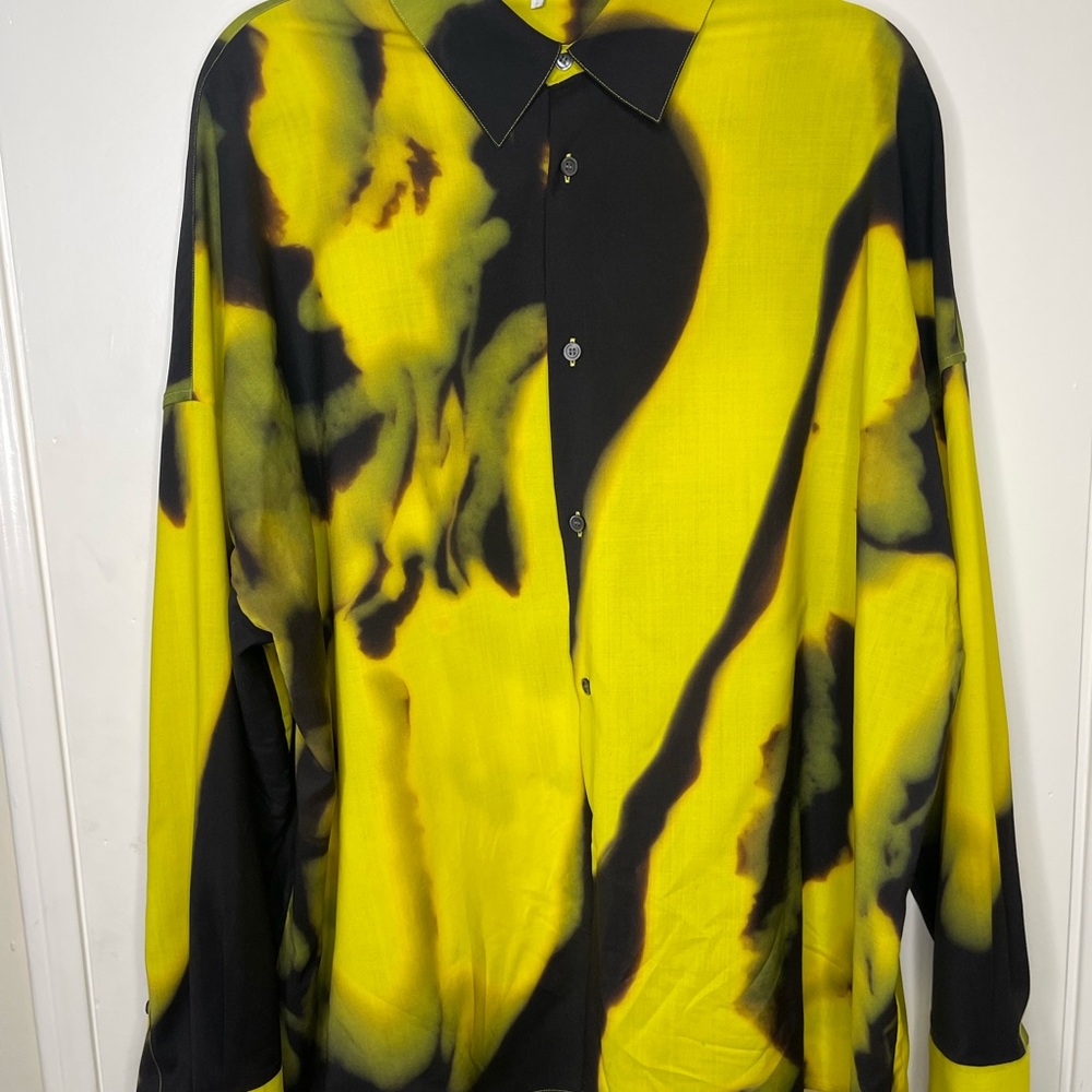 Vibrant Yellow and Black Button-Up Shirt